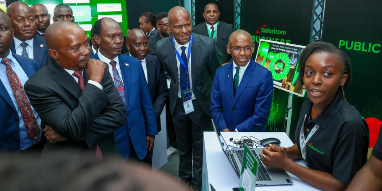 Deputy president Kithure Kindiki, CS William Kabogo, Safaricom CEO Peter Ndegwa and other dignitaries listen in at the Connected Africa Summit.