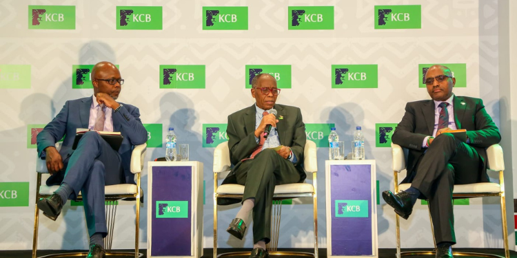 From left: KCB group CFO Lawrence Kimathi, chairman Dr. Joseph Kinyua and CEO Paul Russo